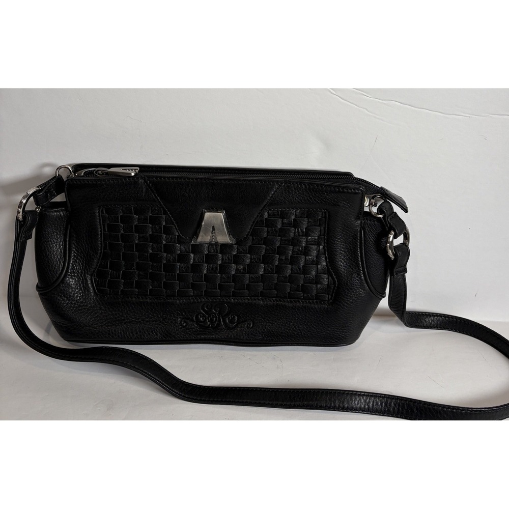 Longaberger So Rachel Black Woven Leather Shoulder Clutch Crossbody Bag Purse